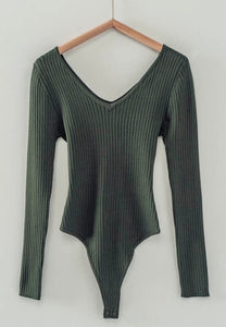 Ribbed NSB Bodysuit (white,olive)