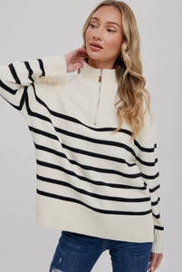 Striped Pullover Half Zip Sweater