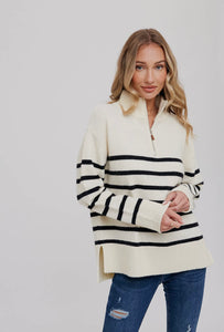 Striped Pullover Half Zip Sweater