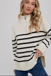 Striped Pullover Half Zip Sweater