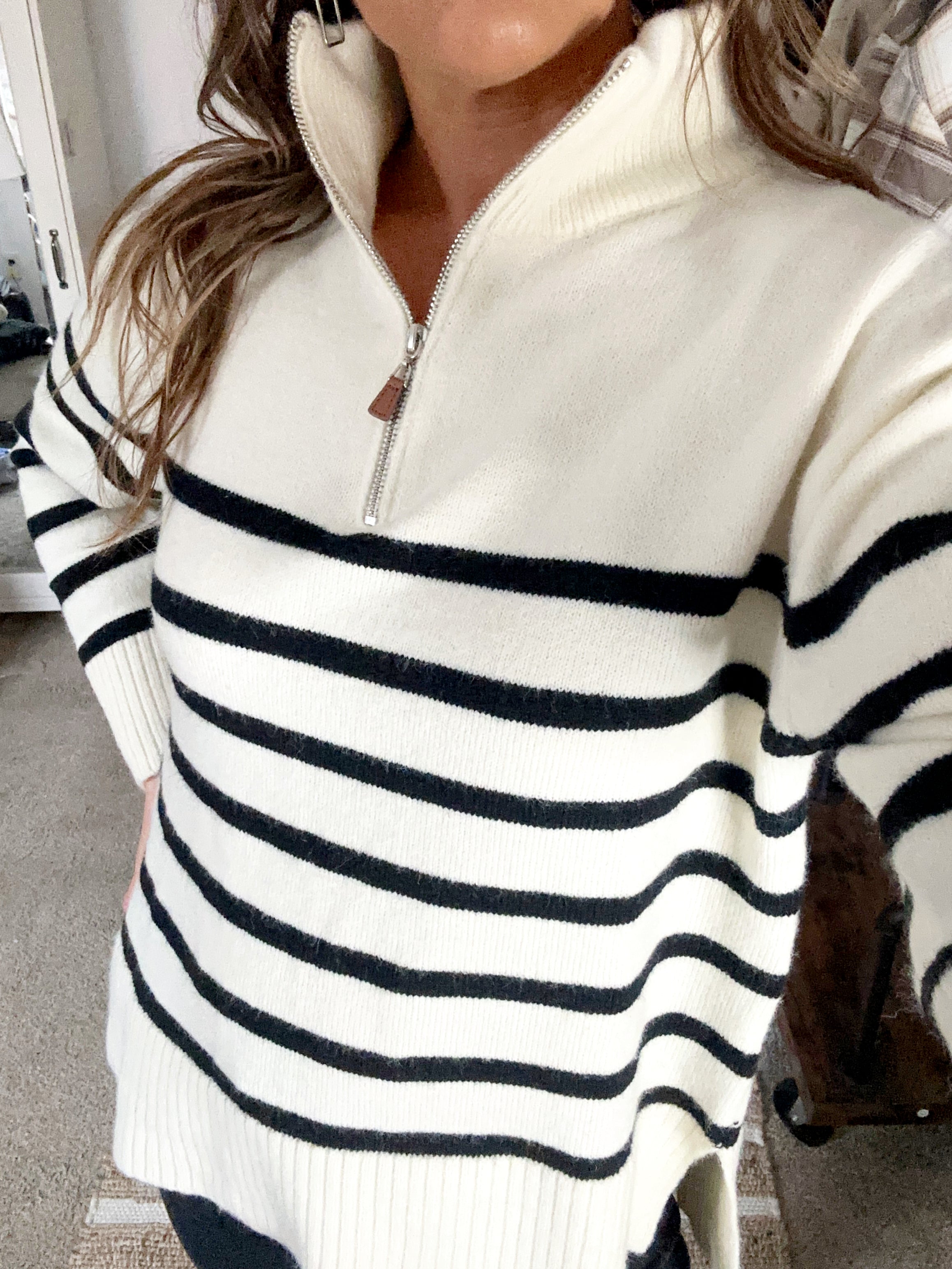 Striped Pullover Half Zip Sweater