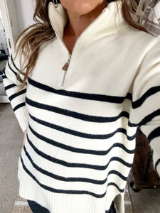 Striped Pullover Half Zip Sweater