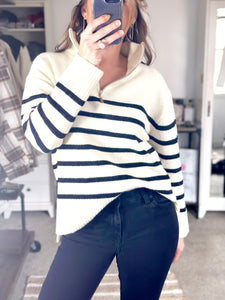 Striped Pullover Half Zip Sweater