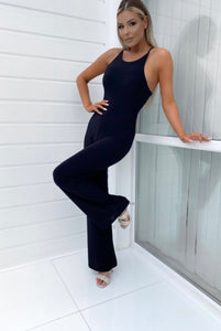 Black Slinky Cross Strap Jumpsuit