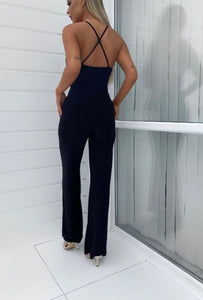 Black Slinky Cross Strap Jumpsuit