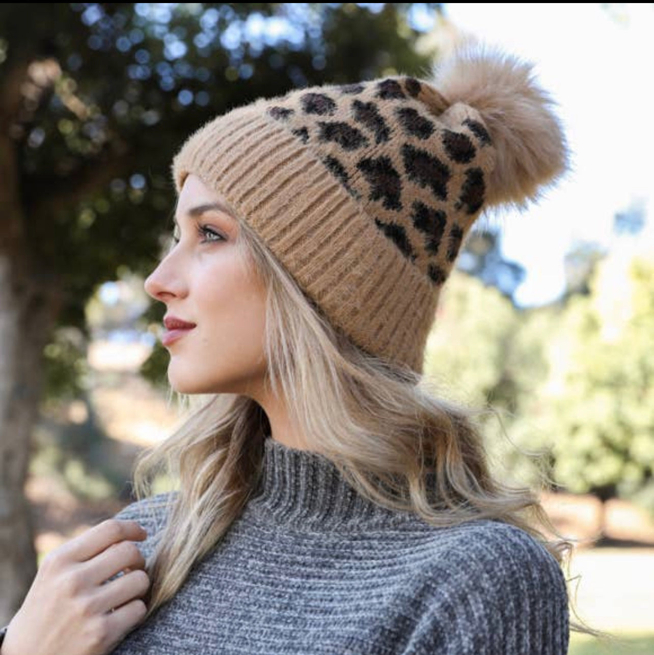 Leopard Beanie Pom Hat