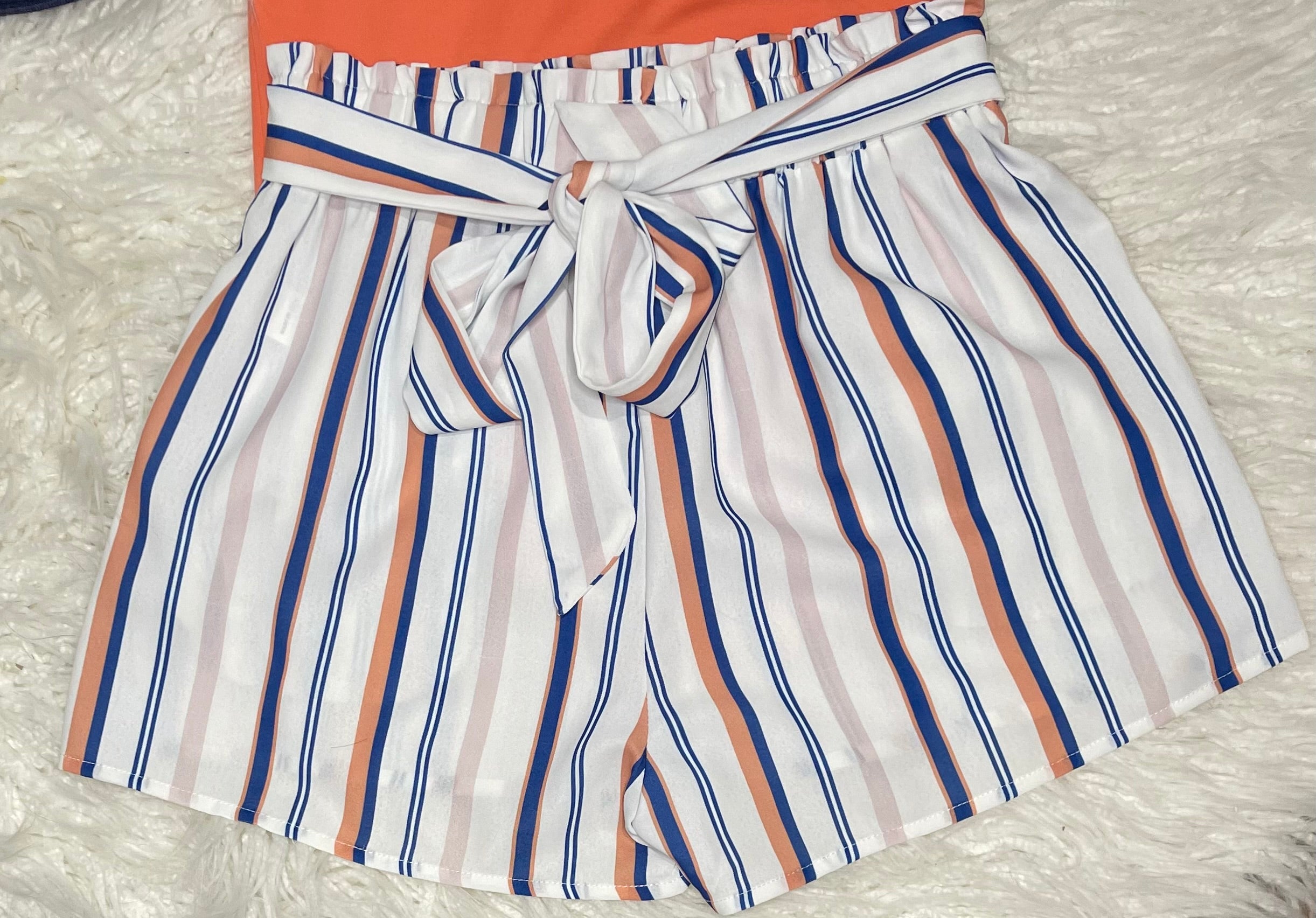 Summer Striped High Waist Belted Shorts