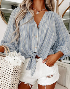 Striped Elastic Cuff Top