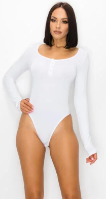 3 button White Long Sleeve BodySuit