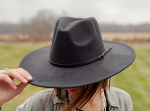 Wide Brim Black Hat- Black