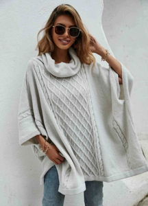 Oversized Cable Knit Turtleneck Poncho Sweater