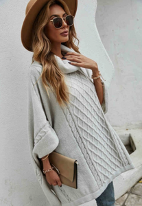 Oversized Cable Knit Turtleneck Poncho Sweater