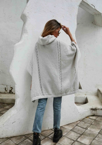 Oversized Cable Knit Turtleneck Poncho Sweater