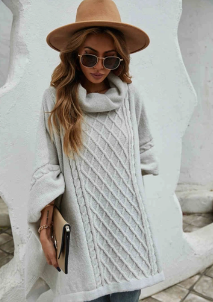 Oversized Cable Knit Turtleneck Poncho Sweater