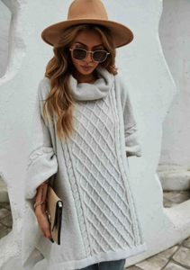 Oversized Cable Knit Turtleneck Poncho Sweater