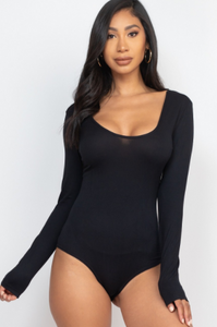 Basic Long Sleeve Scoop Neck BodySuit (multiple colors)